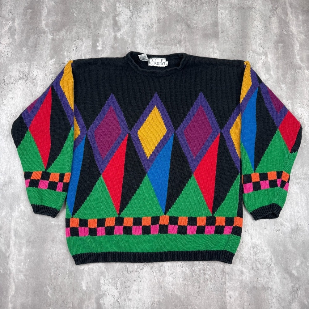 Vintage Rafaella Sweater Women's Large Pullover‎ Cotton Geometric Granny Core